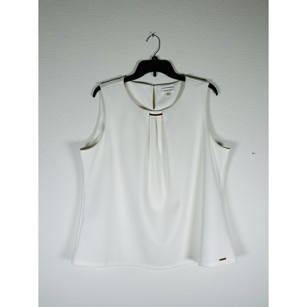 Calvin Klein Pleated Sleeveless Top w/ Gold Accents- Polyester- XL